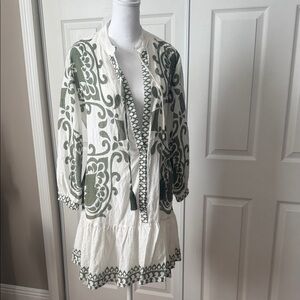 Elegant Green and White Women's Tunic Blouse and/or Mini Dress
